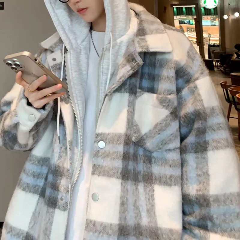 ACUOD BY CHANU Velvet feel Coat Unisex 1Purple Plaid-21