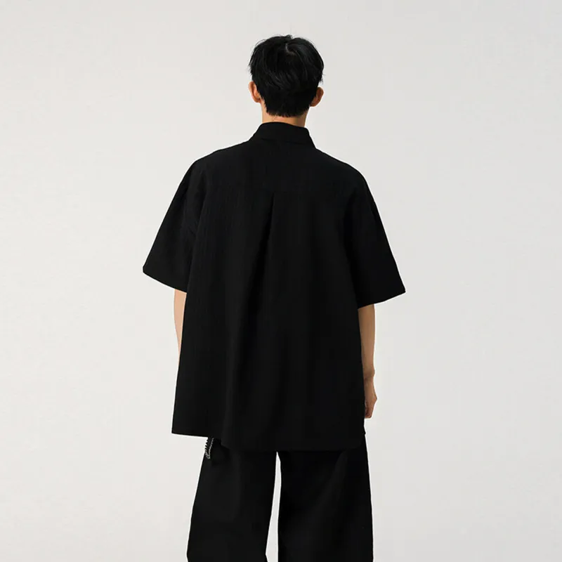 ACUOD BY CHANU Loose Fit Lapel Stripes Shirt Casual Versatile Korean Style Trendy Summer Unisex-2