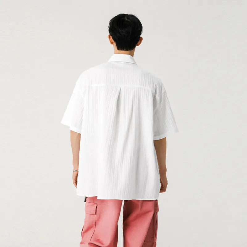 ACUOD BY CHANU Loose Fit Lapel Stripes Shirt Casual Versatile Korean Style Trendy Summer Unisex-5