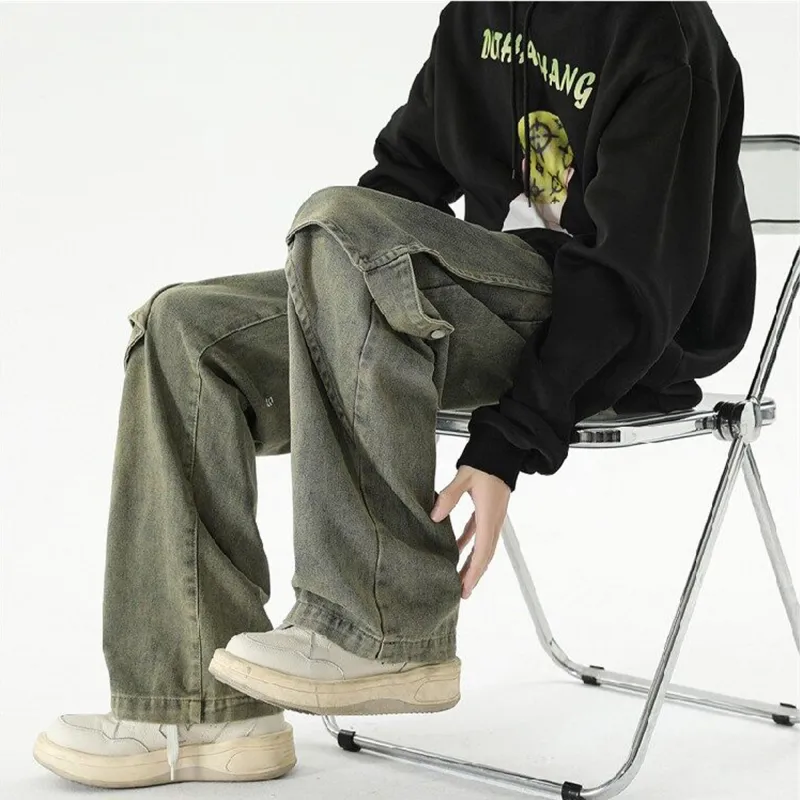 ACUOD BY CHANU Jeans Men's Spring Washable Distressed Design Bootcut Pants Trendy Brand Straight Fit Pants Unisex-3