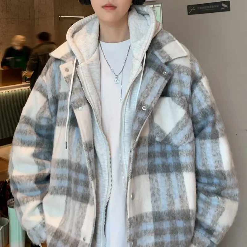 ACUOD BY CHANU Velvet feel Coat Unisex 1Purple Plaid-19