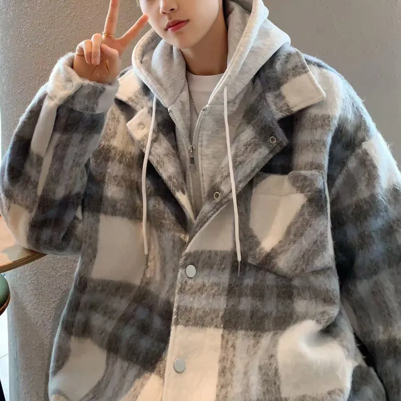 ACUOD BY CHANU Velvet feel Coat Unisex 1Purple Plaid-18