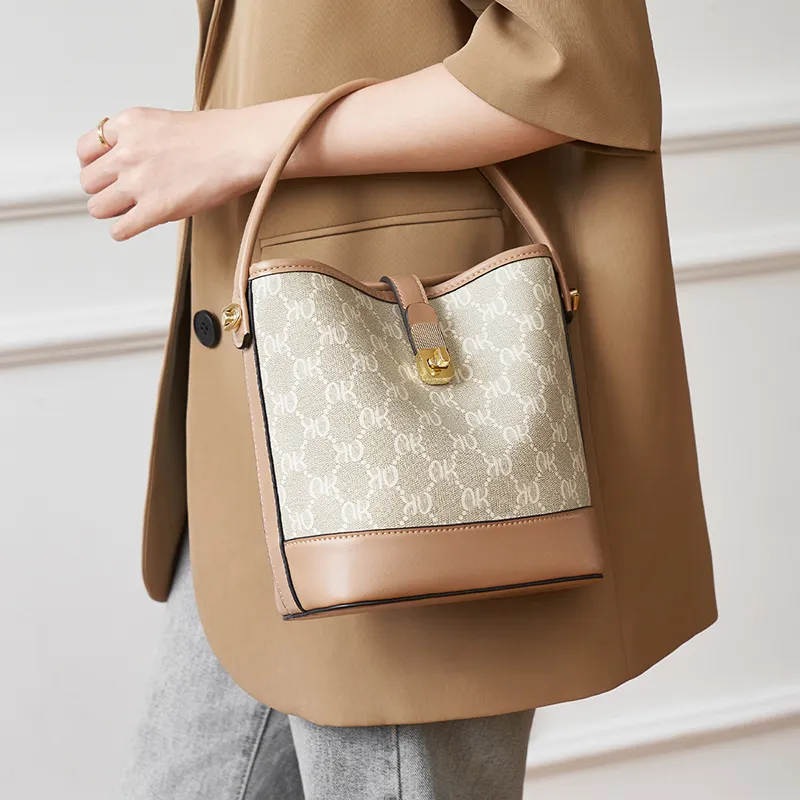 Chearly Kitity PVC Handbags Shoulder Bags Regular Women's Coffee Brown/Cream Apricot-7