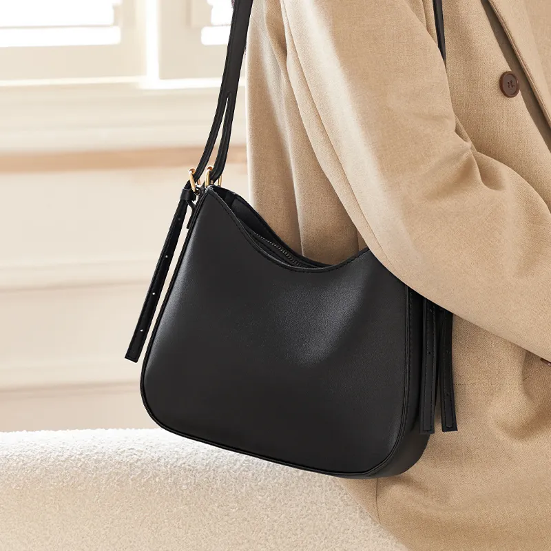 Chearly Kitity Synthetic Leather Saddle Bag, Shoulder Bag Medium Size Women's Classic Black/Coffee/Khaki-2
