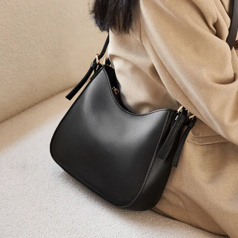Chearly Kitity Synthetic Leather Saddle Bag, Shoulder Bag Medium Size Women's Classic Black/Coffee/Khaki-1