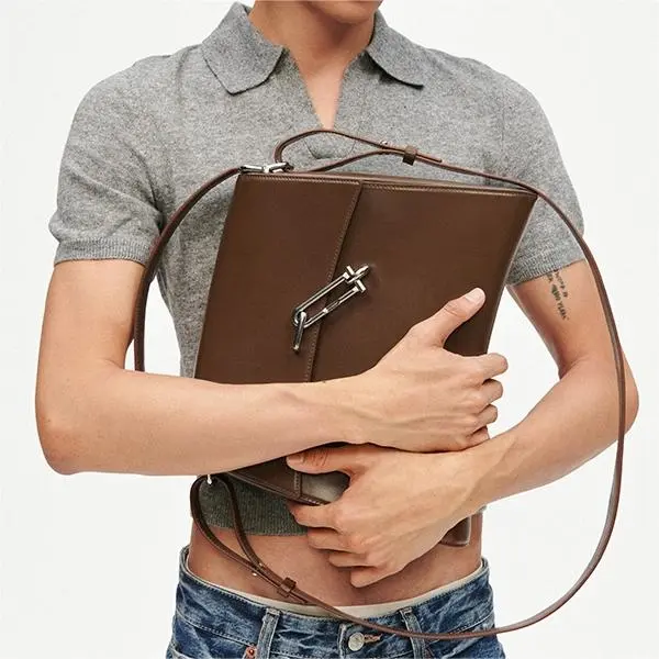 TAD FAB Smooth Cow Leather Messenger Bag One Shoulder Handbag Large Size Unisex Black/Purple/Brown-7