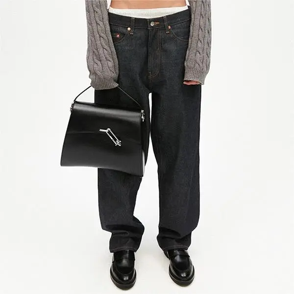 TAD FAB Smooth Cow Leather Messenger Bag One Shoulder Handbag Large Size Unisex Black/Purple/Brown-2