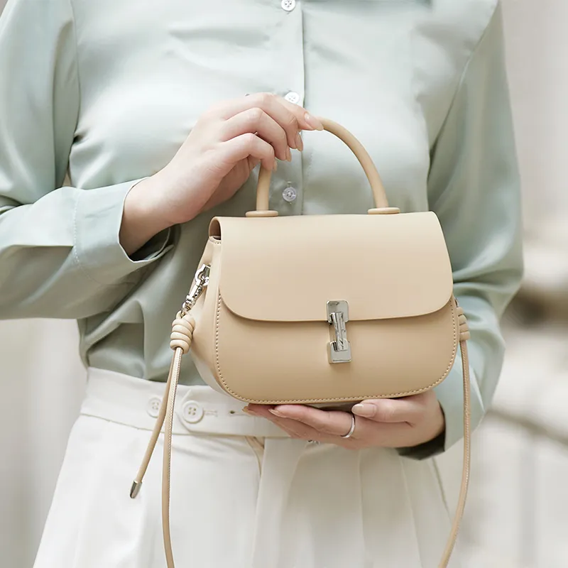 ZOOLER Cow Leather Crossbody Bag, Shoulder Bag Women's Cream Apricot/Milkshake White/Cookie/Hepburn Black-3