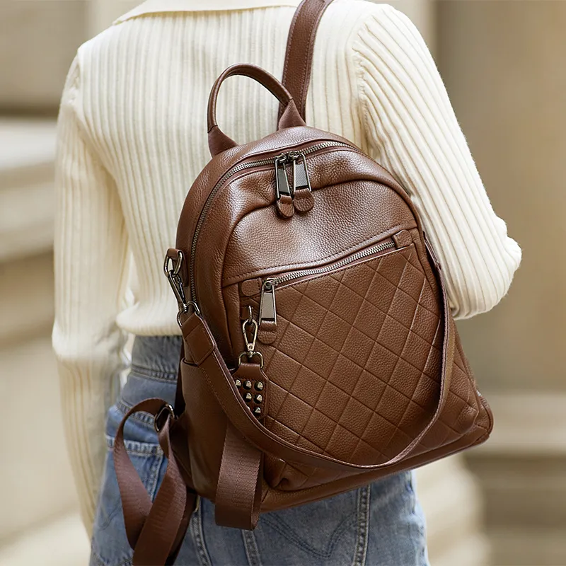 ZOOLER Top Grain Cow Leather Backpack Women's Gray/Coffee-6
