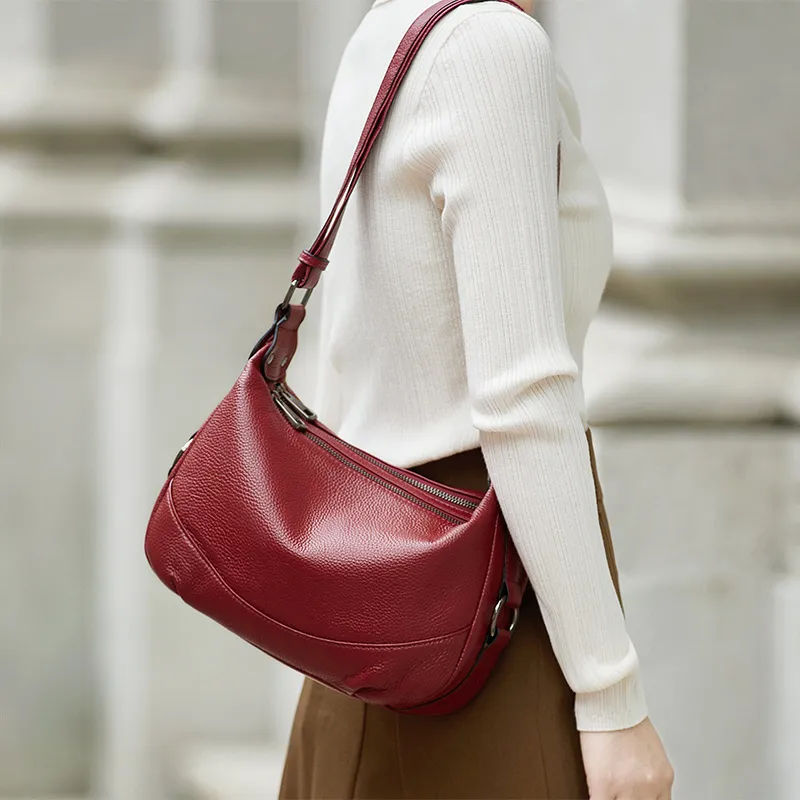 ZOOLER Top Grain Cow Leather Versatile Practical Shoulder Bag Women's Mysterious Black/Burgundy-7