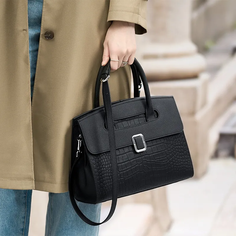 ZOOLER Top Grain Cow Leather One Shoulder Handbag Regular Women's Elephant Gray/Hepburn Black-5