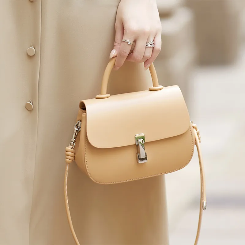 ZOOLER Cow Leather Crossbody Bag, Shoulder Bag Women's Cream Apricot/Milkshake White/Cookie/Hepburn Black-17