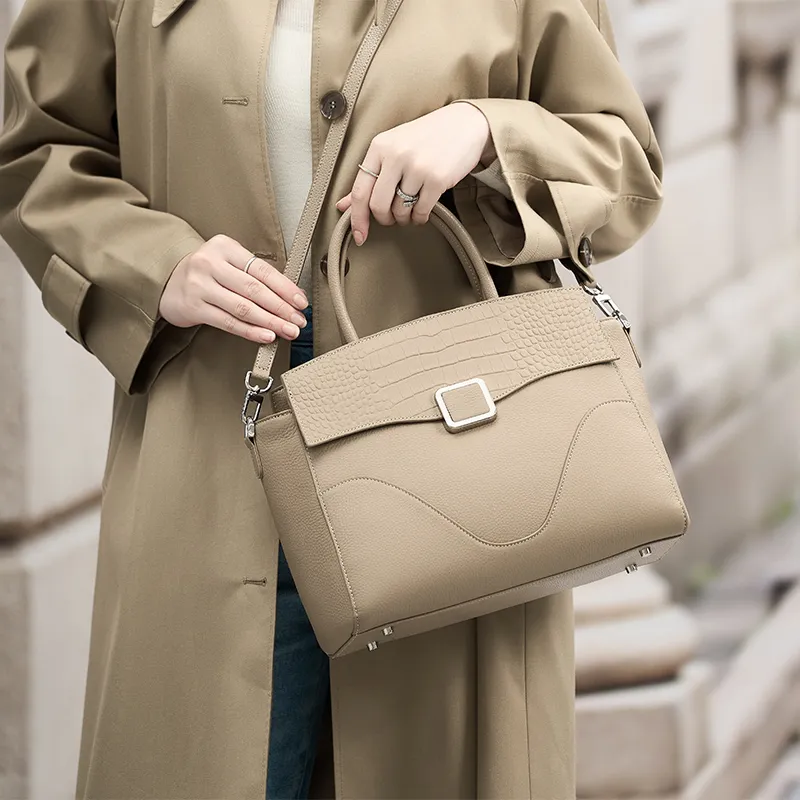 ZOOLER Top Grain Cow Leather Versatile Practical Handbag Women's Elephant Gray-3