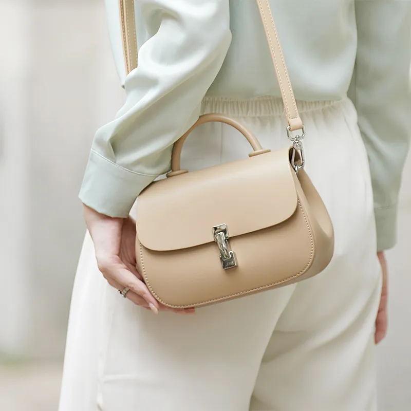ZOOLER Cow Leather Crossbody Bag, Shoulder Bag Women's Cream Apricot/Milkshake White/Cookie/Hepburn Black-2