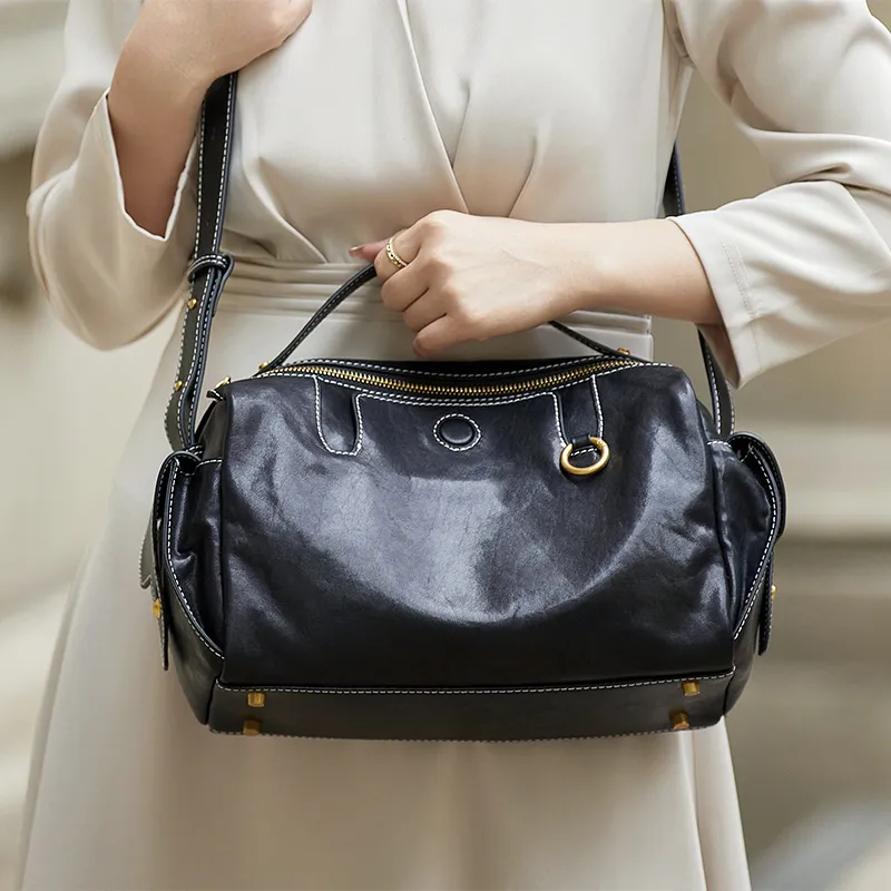 ZOOLER Top Grain Cow Leather Crossbody Handbag Women's Black-2