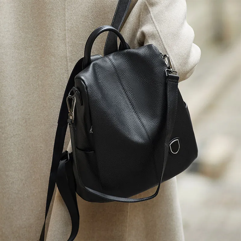 ZOOLER Genuine Leather The First Layer Of Cowhide Backpack, Backpack Medium Size Unisex Black-4