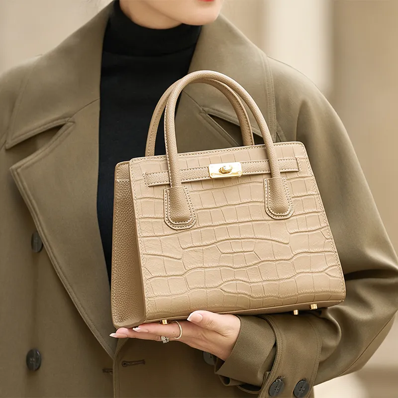 ZOOLER Top Grain Cow Leather Handbag Regular Women's Milk Tea-3