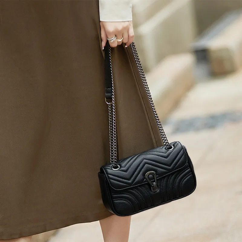 ZOOLER Top Grain Cow Leather Shoulder Bag Women's Black/Ecru/Dusty Blue-4