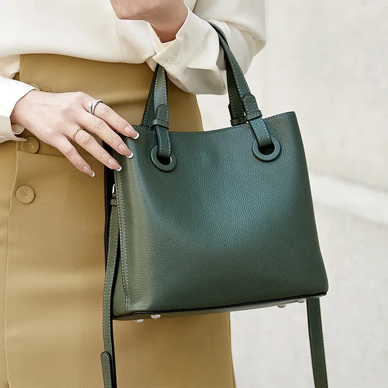 ZOOLER Top Grain Cow Leather Crossbody One Shoulder Handbag Women's Gray Lake Green-3