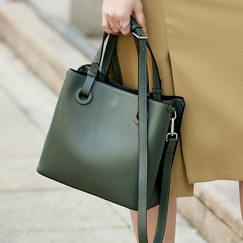 ZOOLER Top Grain Cow Leather Crossbody One Shoulder Handbag Women's Gray Lake Green-2