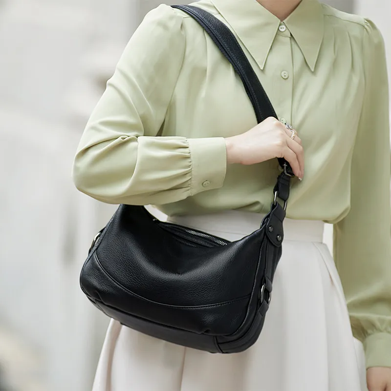 ZOOLER Top Grain Cow Leather Versatile Practical Shoulder Bag Women's Mysterious Black/Burgundy-5