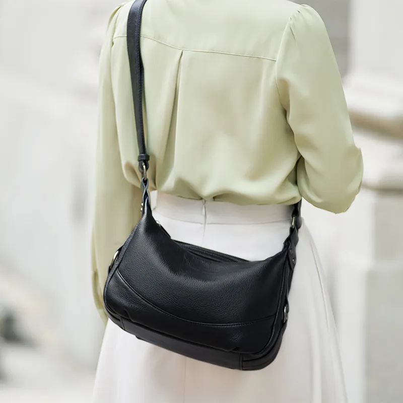 ZOOLER Top Grain Cow Leather Versatile Practical Shoulder Bag Women's Mysterious Black/Burgundy-1