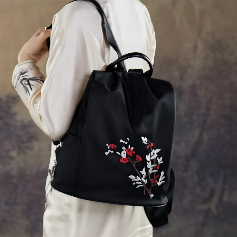 ZOOLER Oxford With Top Grain Cow Leather Backpack Regular Women's Black-1