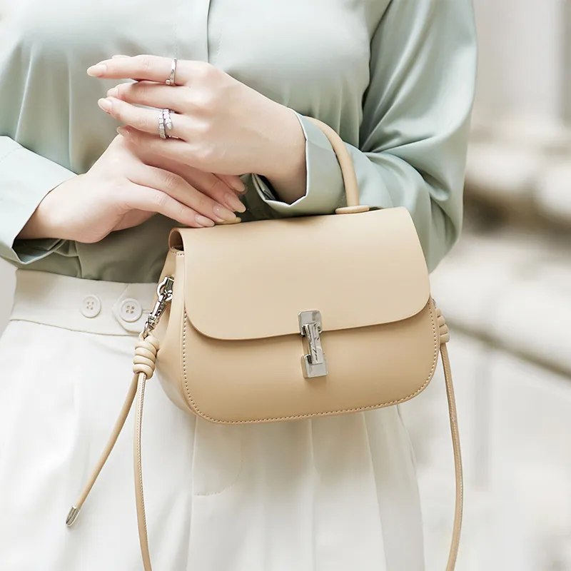 ZOOLER Cow Leather Crossbody Bag, Shoulder Bag Women's Cream Apricot/Milkshake White/Cookie/Hepburn Black-6