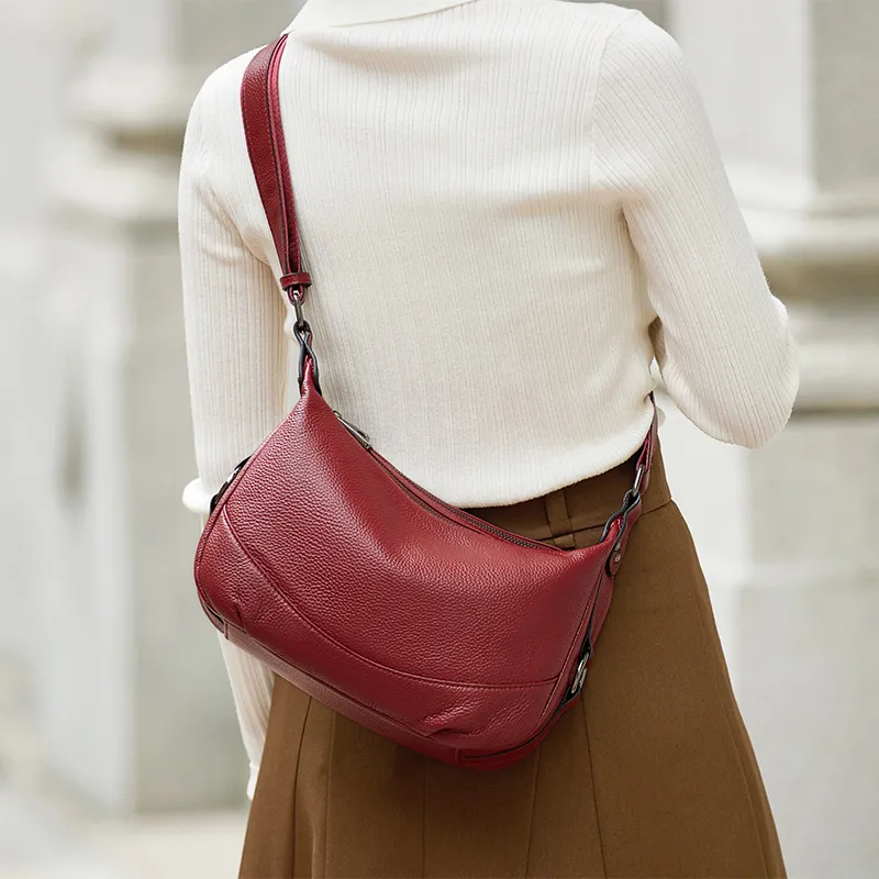 ZOOLER Top Grain Cow Leather Versatile Practical Shoulder Bag Women's Mysterious Black/Burgundy-11