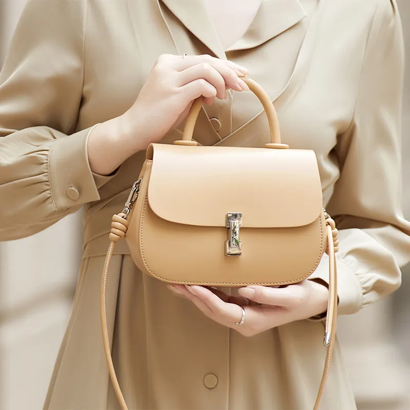 ZOOLER Cow Leather Crossbody Bag, Shoulder Bag Women's Cream Apricot/Milkshake White/Cookie/Hepburn Black-16
