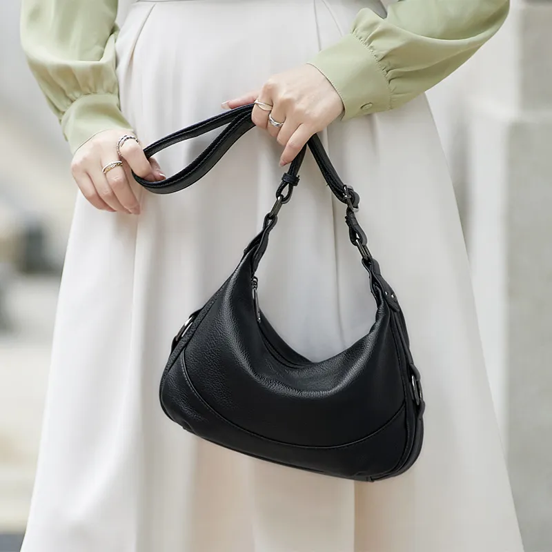 ZOOLER Top Grain Cow Leather Versatile Practical Shoulder Bag Women's Mysterious Black/Burgundy-3