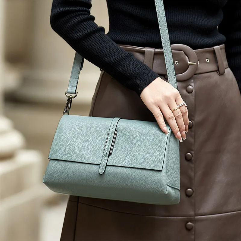ZOOLER Top Grain Cow Leather Shoulder Bag Trumpets Women's Green-5