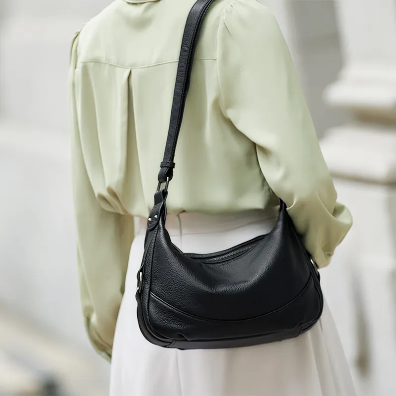 ZOOLER Top Grain Cow Leather Versatile Practical Shoulder Bag Women's Mysterious Black/Burgundy-4