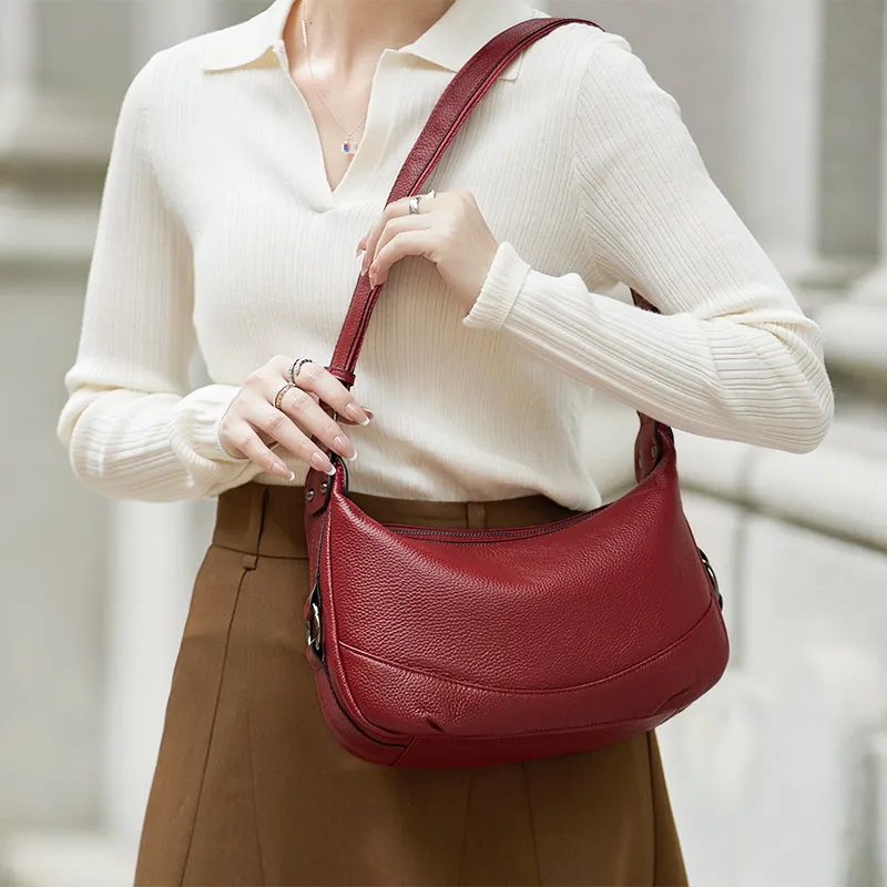ZOOLER Top Grain Cow Leather Versatile Practical Shoulder Bag Women's Mysterious Black/Burgundy-8
