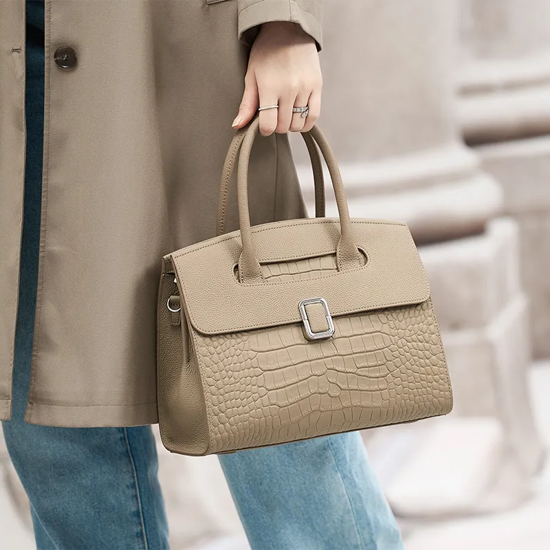 ZOOLER Top Grain Cow Leather One Shoulder Handbag Regular Women's Elephant Gray/Hepburn Black-3