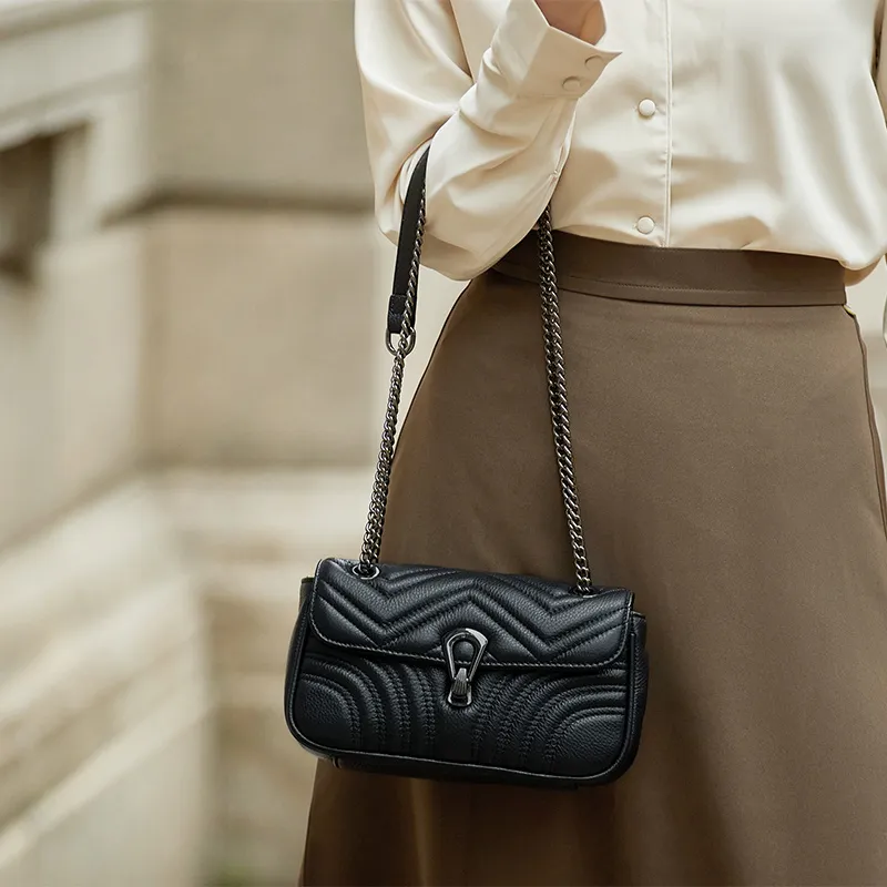 ZOOLER Top Grain Cow Leather Shoulder Bag Women's Black/Ecru/Dusty Blue-5