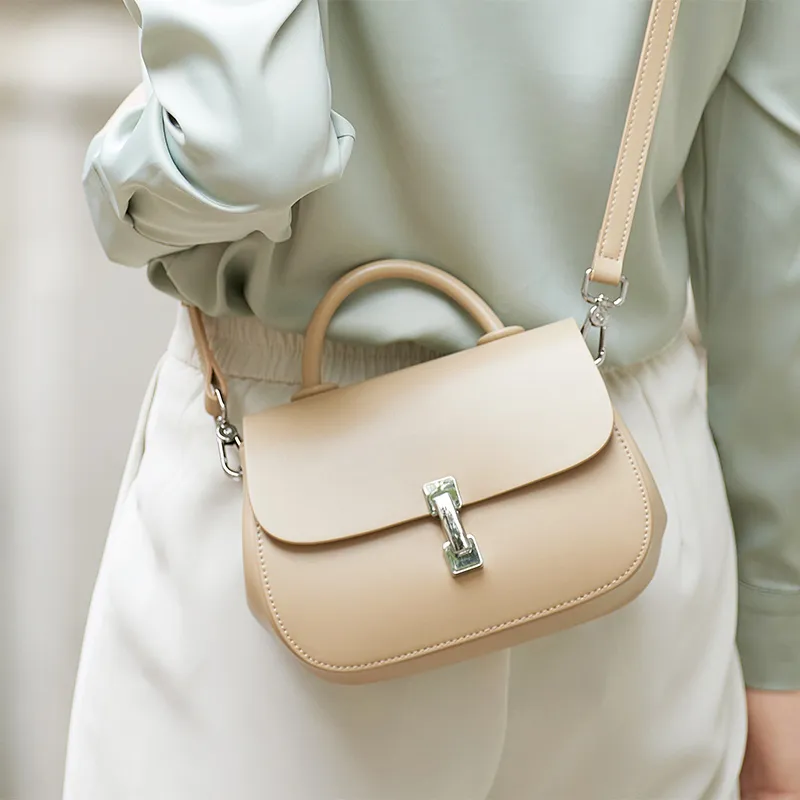 ZOOLER Cow Leather Crossbody Bag, Shoulder Bag Women's Cream Apricot/Milkshake White/Cookie/Hepburn Black-5