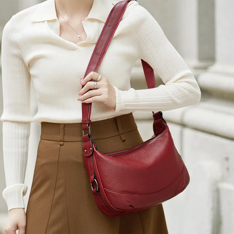 ZOOLER Top Grain Cow Leather Versatile Practical Shoulder Bag Women's Mysterious Black/Burgundy-10