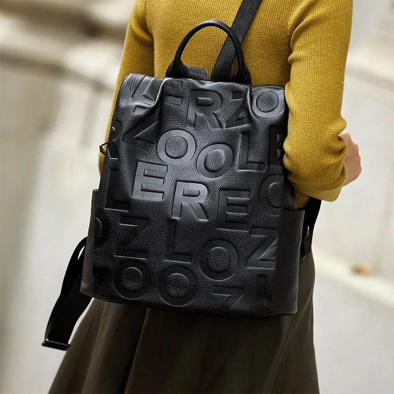 ZOOLER Cow Leather Backpack Large Size Unisex Black-2