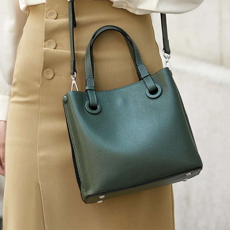 ZOOLER Top Grain Cow Leather Crossbody One Shoulder Handbag Women's Gray Lake Green-5