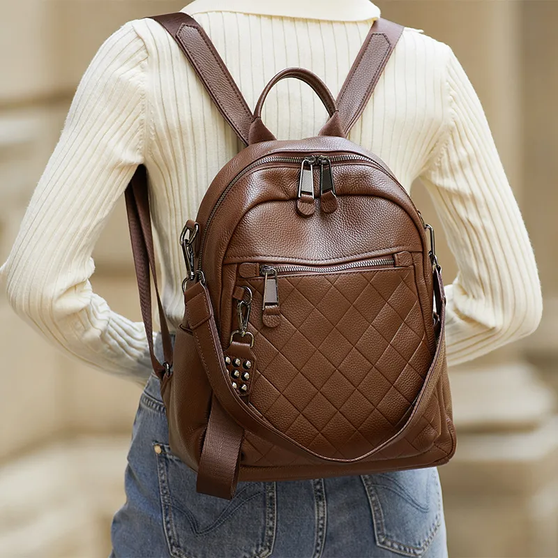 ZOOLER Top Grain Cow Leather Backpack Women's Gray/Coffee-7