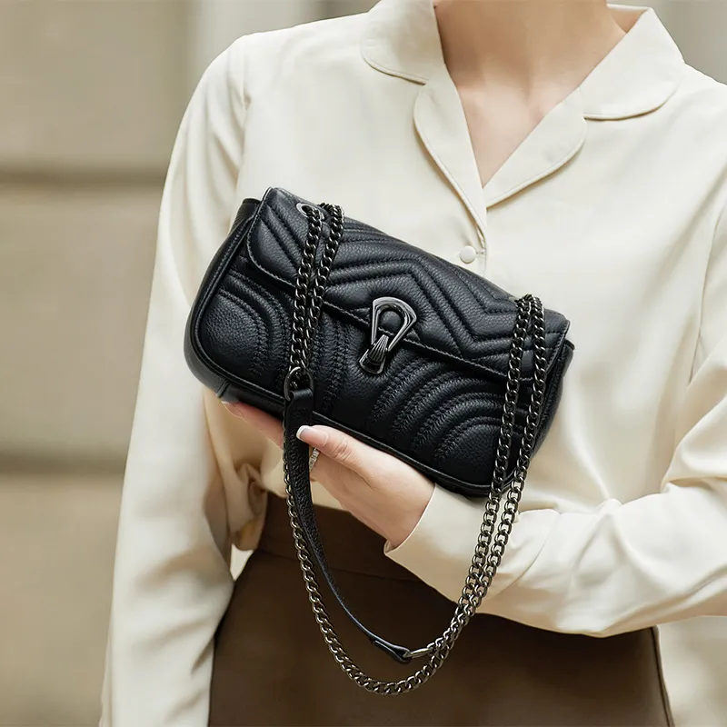 ZOOLER Top Grain Cow Leather Shoulder Bag Women's Black/Ecru/Dusty Blue-2