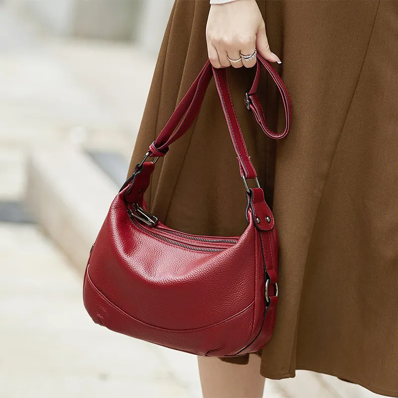 ZOOLER Top Grain Cow Leather Versatile Practical Shoulder Bag Women's Mysterious Black/Burgundy-9
