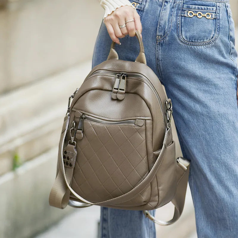 ZOOLER Top Grain Cow Leather Backpack Women's Gray/Coffee-4