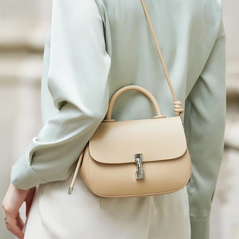 ZOOLER Cow Leather Crossbody Bag, Shoulder Bag Women's Cream Apricot/Milkshake White/Cookie/Hepburn Black-4