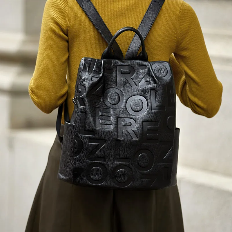 ZOOLER Cow Leather Backpack Large Size Unisex Black-1