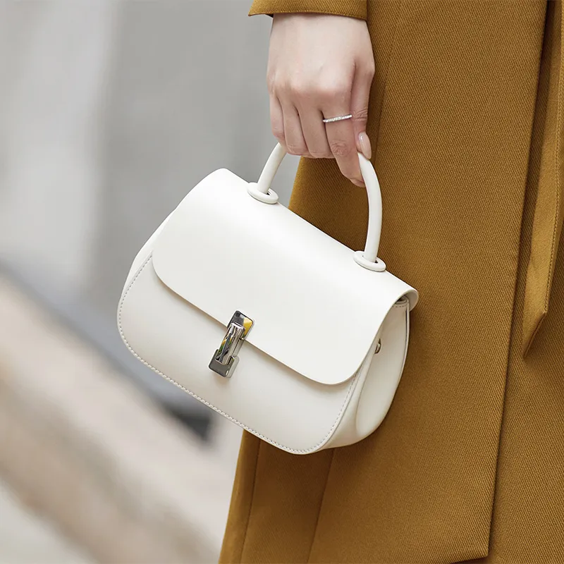 ZOOLER Cow Leather Crossbody Bag, Shoulder Bag Women's Cream Apricot/Milkshake White/Cookie/Hepburn Black-10