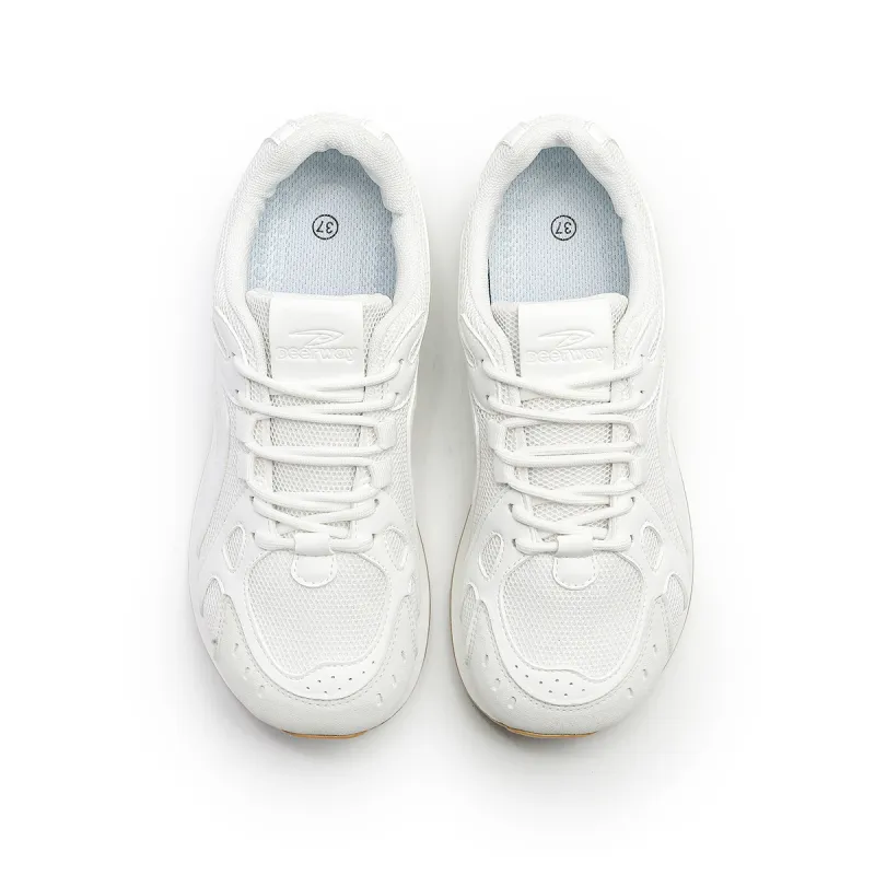 DEERWAY Cushioning Height Increasing Abrasion Resistant Lightweight Mat Low Top Casual Shoes Women's White-2