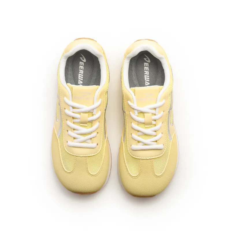 DEERWAY Height Increasing Abrasion Resistant Lightweight Breathable Slip Resistant Low Top Casual Shoes Women's Yellow-3