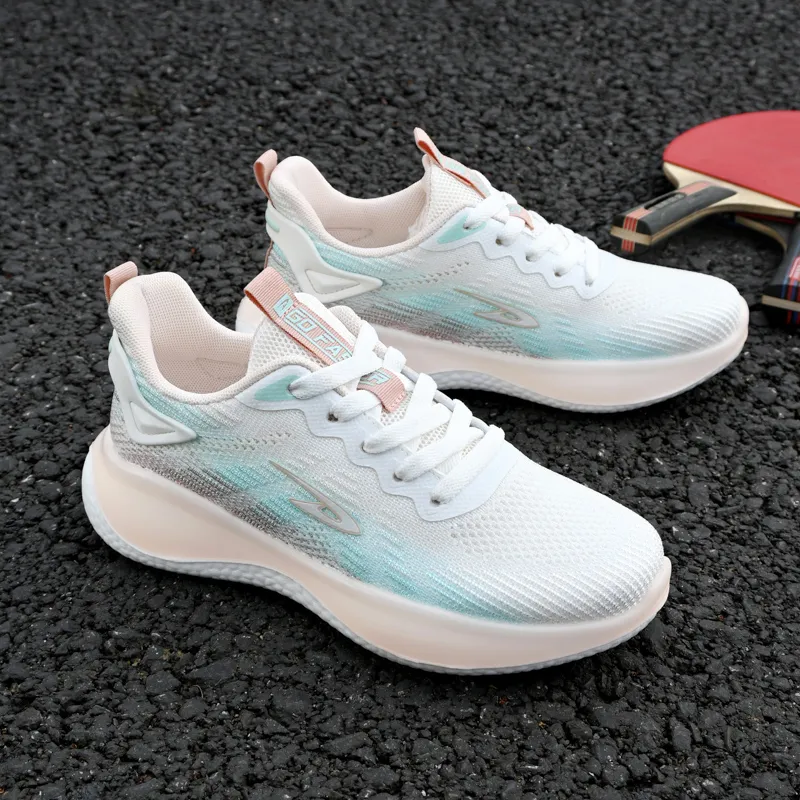 DEERWAY Cushioned Slip Resistant Low Top Running Shoes Women's White Green Orange-8